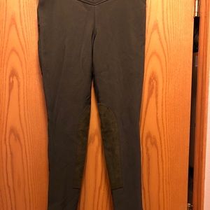 Kerrits L olive green ribbed tights, knee patch.